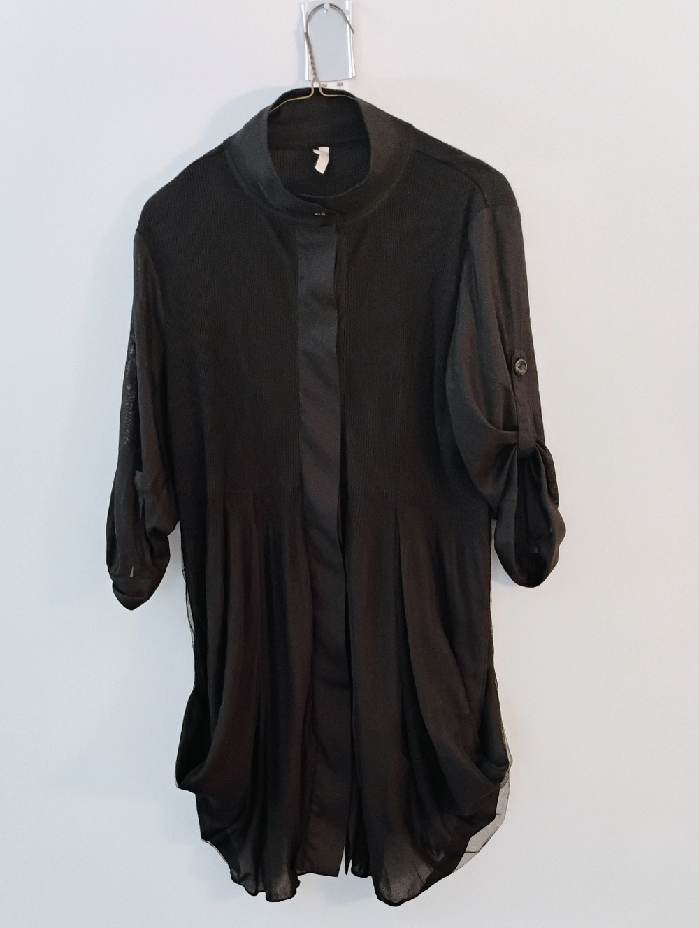 Lindi Black Mini Dress Wednesday Addams Vibe Gathered Hem Button Sleeves Goth- L
